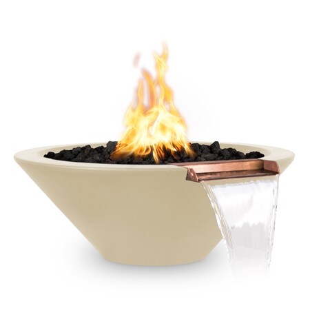 The Outdoor Plus 48 Round Cazo Fire & Water Bowl, GFRC Concrete, Vanilla, Match Lit with Flame Sense, Liquid Propane OPT-48RFWFSML-VAN-LP